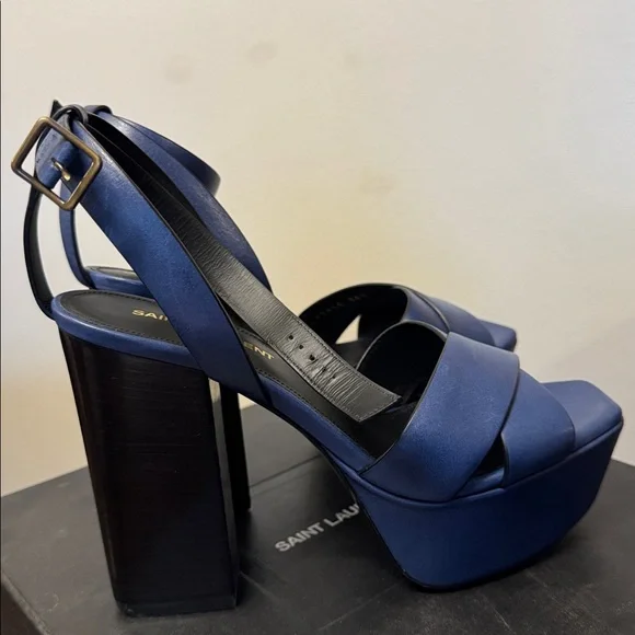 Saint Laurent Navy Blue Platform Heels - Picture 9 of 11